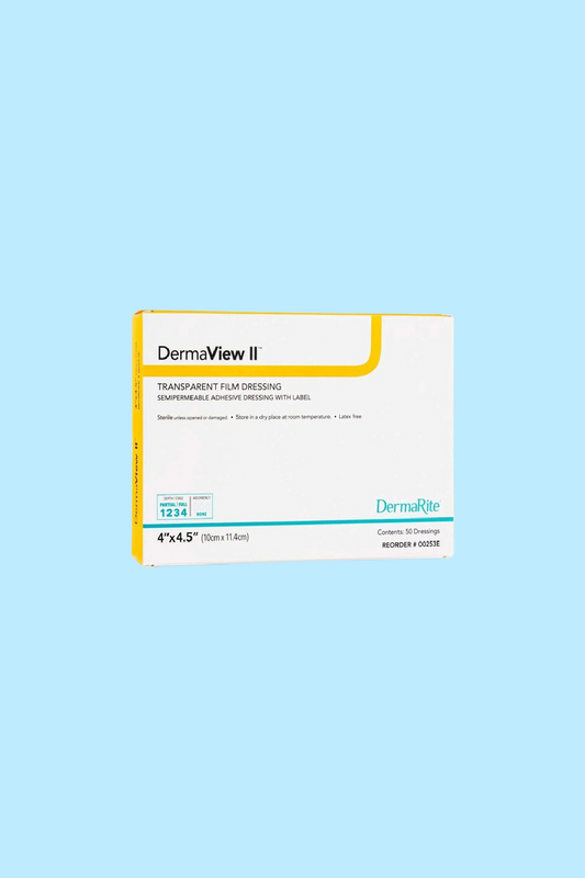 DERMAVIEW II™ TRANSPARENT FILM DRESSING RECTANGLE 4 X 4-1/2 INCH FRAME STYLE DELIVERY WITH LABEL STERILE